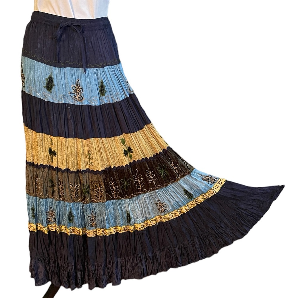 Soho Crinkle Skirt in blues/gold/green